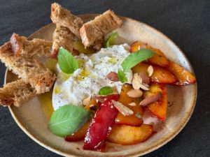 burrata et nectarines roties au miel