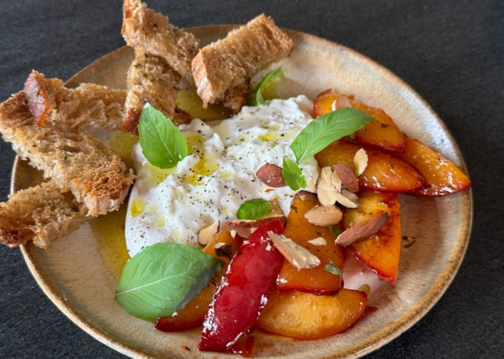 burrata et nectarines roties au miel